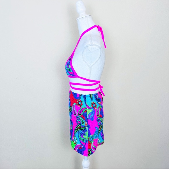 NWT Mystique Apparel Pink Paisley Love Triangle Top, Bottoms & Skirt Rave Set - Picture 4 of 16